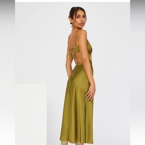 Hello Molly olive green satin midi dress